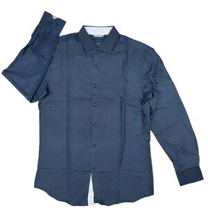 Esabel C Men's Small Navy Blue Casual Button Down Long Sleeve Dress Shirts Top